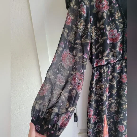 Anthropologie LAIA Ines Maxi Dress Black Floral Pleated Flare Sheath Small - Picture 6 of 9